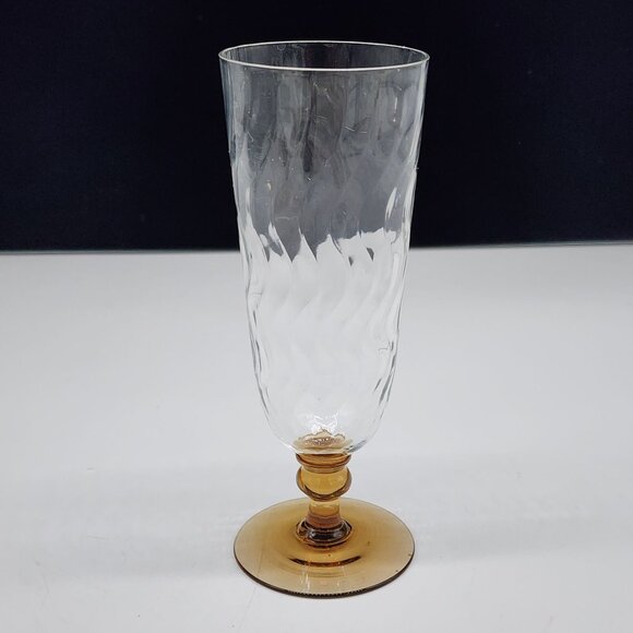 Vintage Uranium Glass Champagne Flute With Amber Stem  Elegant Twisted Pattern - Picture 2 of 6